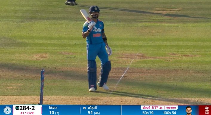 ABHISTRONG's tweet photo. 🚨KING KOHLI DOES IT AGAIN! 👑🔥

Virat Kohli brings up a classy 50 off just 46 balls! 💯

After Hitman's brilliant knock, the King takes over, keeping India firmly in control with another masterclass in chasing.

Calm under pressure. Flawless in execution. Vintage Kohli. 🇮🇳🔥 https://t.co/hfYSmdnDHP