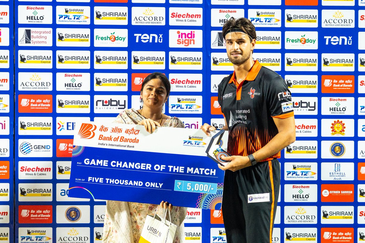 PPLT20_Cricket's tweet photo. 🏅 Here are the award winners from the Ruby White Town Legends vs Ossudu Accord Warriors clash!
🗓️ July 7 – 26, 2026
📍 Siechem Stadium, Thuthipet (Free Entry)
📺 Live on Star Sports 1 Tamil
📱 Streaming on Jio Hotstar
#PPL #PPL2026 #PondicherryPremierLeague https://t.co/NltJ1QqyB6