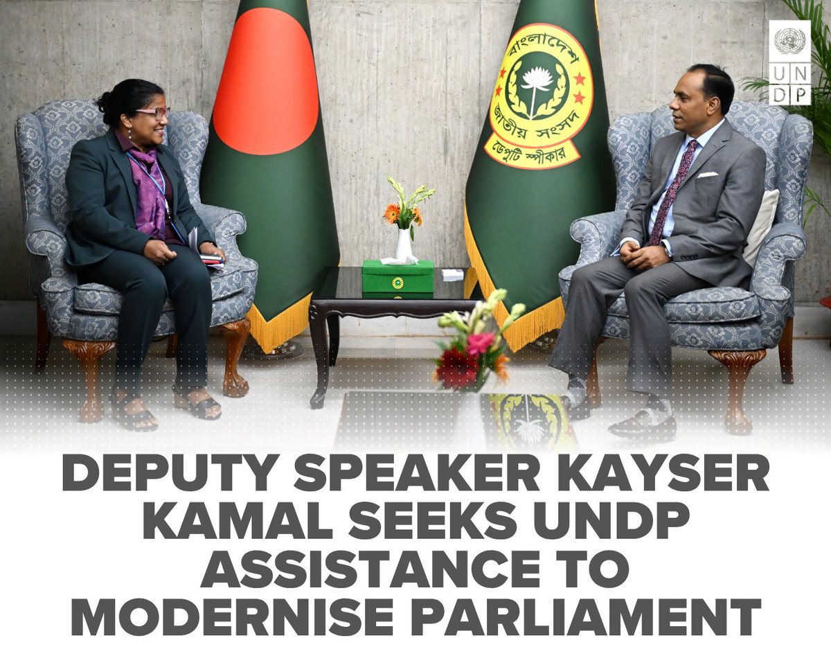UNDP_BD's tweet photo. In a courtesy call, a @UNDP 🇧🇩 delegation led by @SonaliDayaratne met with the Deputy Speaker to discuss collaboration on advancing a modern, effective, and inclusive Parliament. The discussions focused on e-Parliament initiatives and creating opportunities for young graduates, under an ongoing programme supported by @SwissAmbBD 🇨🇭
Read more: https://t.co/nt8pf52gyT