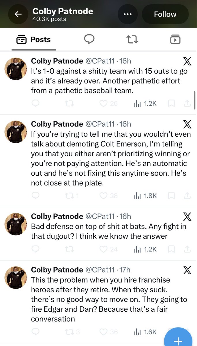 SeaBass4America's tweet photo. @TyDaneGonzalez I know it’s disappointing news, but the honest truth is @MarinersPR did their homework.  One look at the Locked On Mariners’ co-host’s X page on a nightly basis shows this is not the type of behavior they want around the team. https://t.co/U8Cc24BuW1