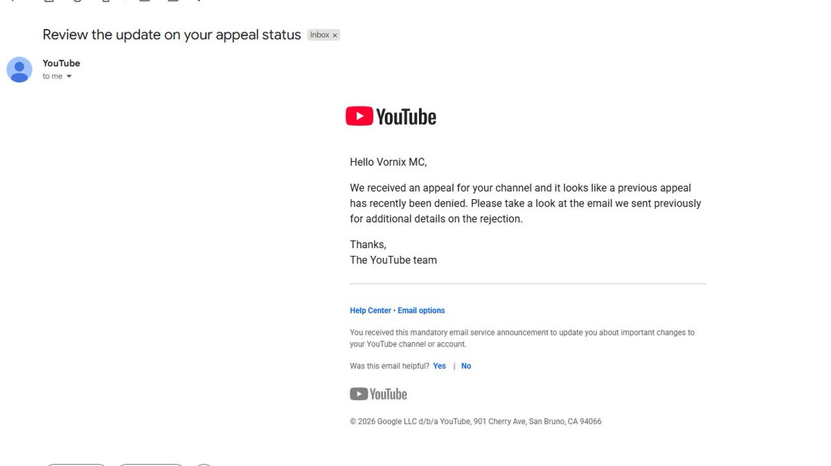 ApurbaKhan226's tweet photo. @TeamYouTube @YouTubeCreators My first and only channel, VornixMC, was terminated under the Circumvention Policy by mistake. I never tried to bypass YouTube's policies. Please review my case again.
Channel:https://t.co/lDSNLF2kFH https://t.co/khdfgZKP7w