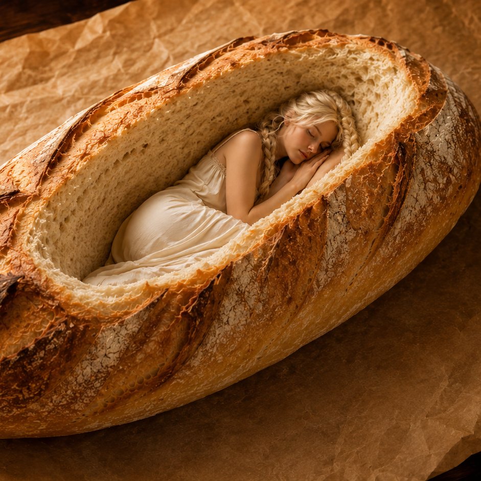 asparagoid's tweet photo. Modern dating discourse is so stupid. Deep down, all men really want is a girl who sleeps in a giant loaf of bread. We don't particularly care if it's a baguette, a roll, a loaf or even a croissant. But she should sleep inside it every night and wait there until we get home https://t.co/074BaYaLmj