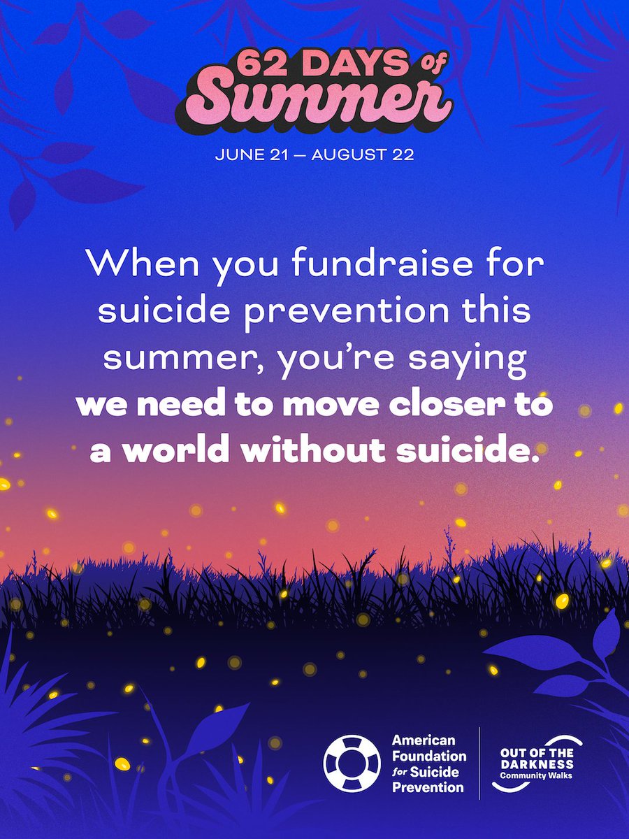 afspnational's tweet photo. We're nearly halfway through our 62 Days of Summer fundraising challenge!

Start raising money for your Community Walk fundraiser to remind others that they are not alone and their lives matter. 💙

✨Bonus perk ✨ You can win exclusive merch!

Join us: https://t.co/zF0a4CjqCP https://t.co/mtYPGhcb0k
