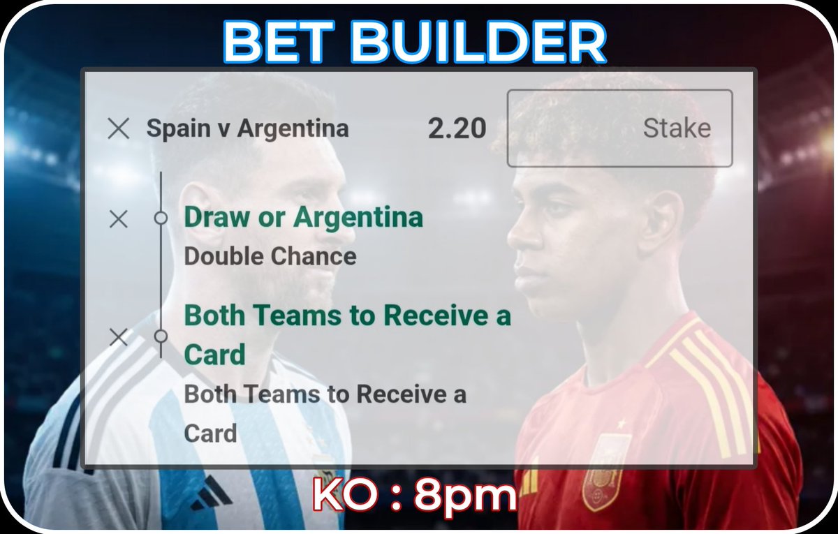 TomWhiteTips's tweet photo. BET BUILDER 

🇪🇸 Spain v Argentina 🇦🇷

@ 2.20

KO : 8pm

World Cup Final 🏆 https://t.co/reMD9FGBSC