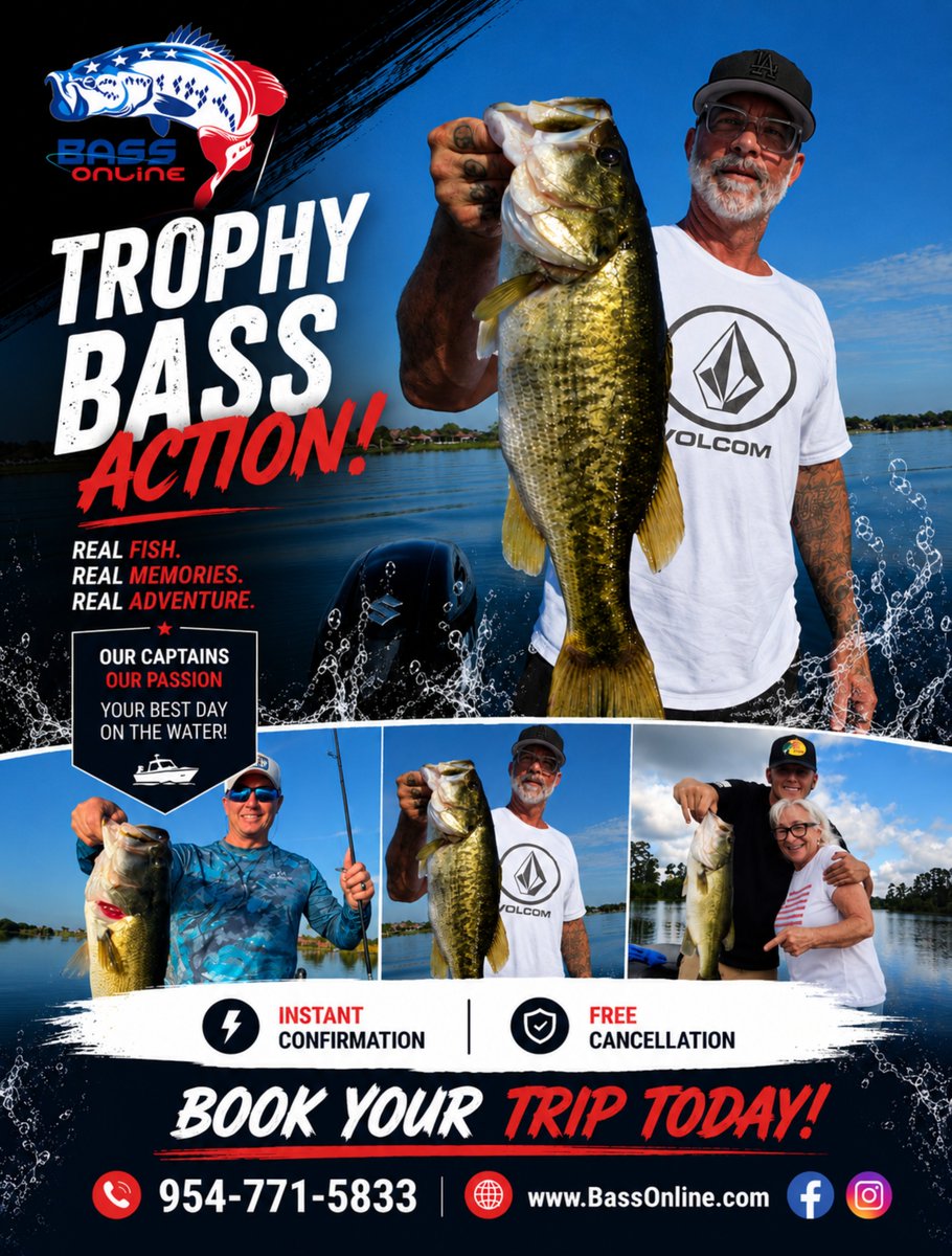 Bassonline's tweet photo. π Trophy bass. Epic memories. π£
Fish with professional bass fishing guides who know where the giants are hiding.
Your next big catch starts here.
Give us a shout and book your trip π£
π 954-771-5833
#BassFishing #TrophyBass #USAFishing https://t.co/nTneRExME7