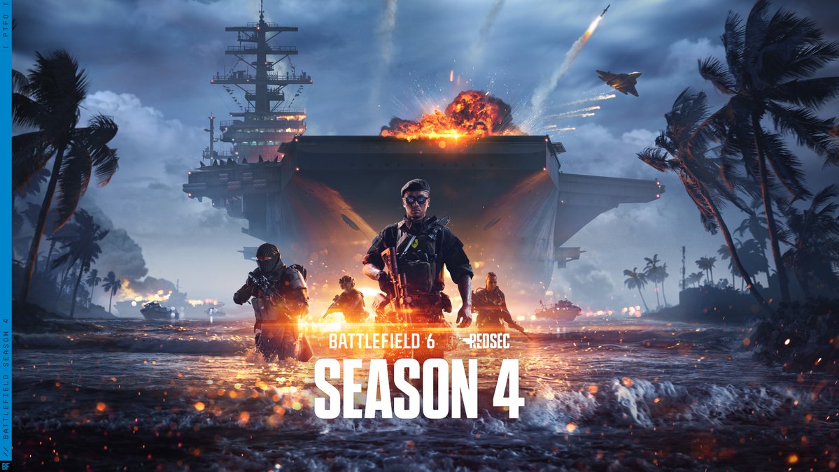gamespark's tweet photo. 『BF6』が映画『トップガン』とコラボ！ シーズン4で日本が舞台の新マップ「ツル・リーフ」とリメイク版「ウェーク島」で大規模海戦が開幕！ カスタムロビーや観戦機能などシステム改善も実施
https://t.co/Vg8LjwwbnV https://t.co/NoYbZjy6L5