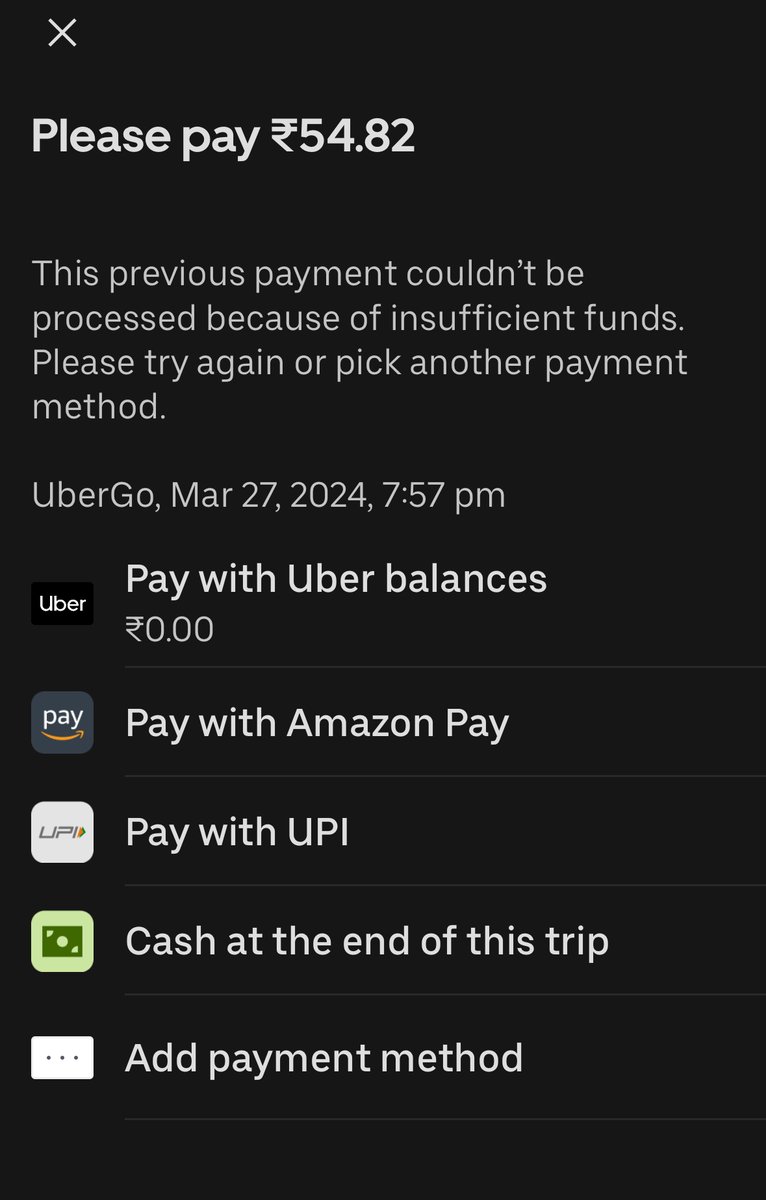 uttuswaami's tweet photo. Hello @Uber @Uber_Support @Uber,

I am unable to book any new rides because of this charge in the ss.

I have never missed a payment for a ride. I am certain.

I can’t find concerned ride either!! Do not wrongly charge me!

Quite disappointed!! Remove this IMMEDIATELY. https://t.co/e6Z195eXfj