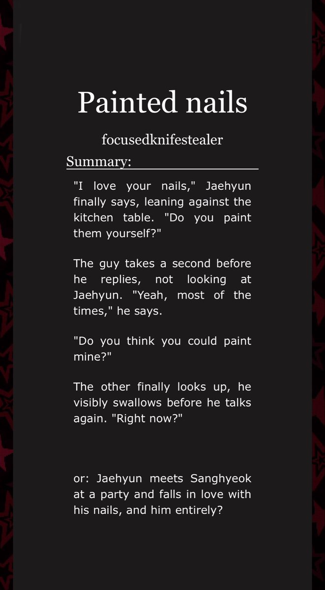 cryingihan's tweet photo. Painted nails 

♡ Hyukmyungz 
♡ Fluff 
♡ 3,1k - completed one shot
♡ party, college au, love at first sight 

ーplease read tags !

🔗: https://t.co/MswlHXbg9v https://t.co/aZ2wzR0K85