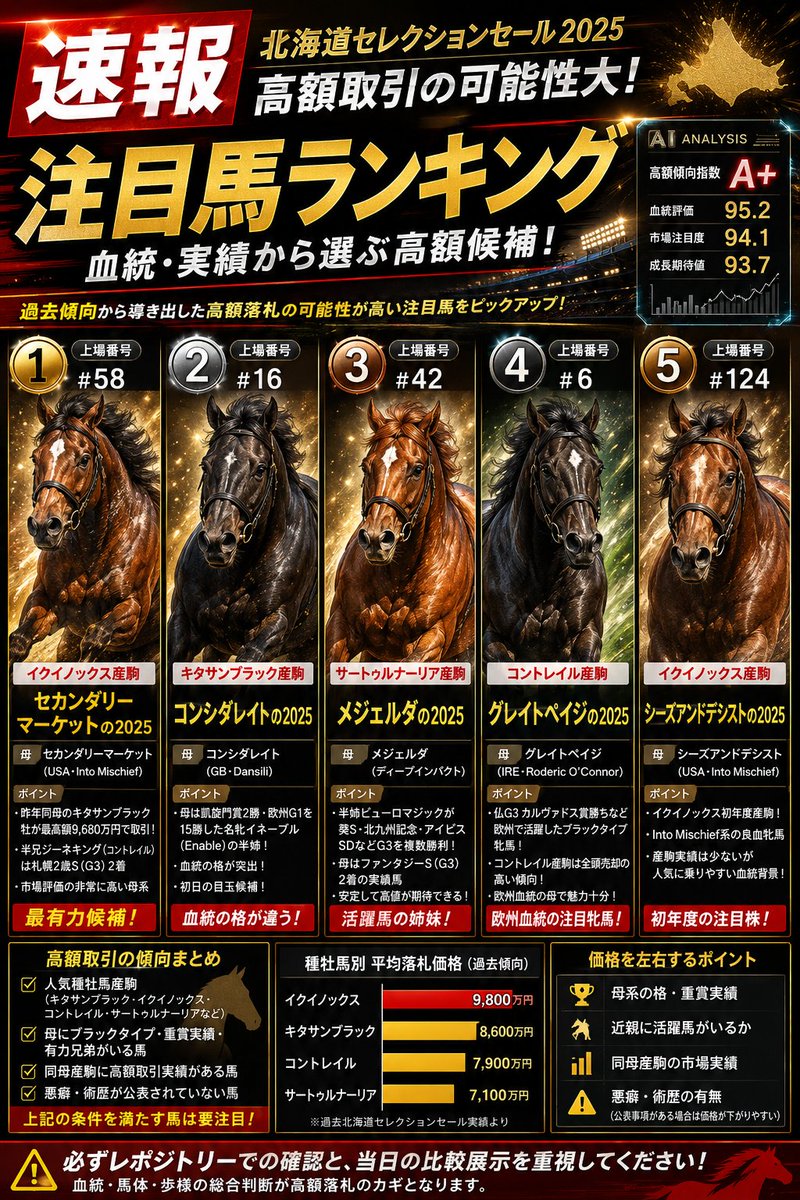 🚨【北海道セレクションセール2025 注目馬まとめ】 過去の高額取引傾向