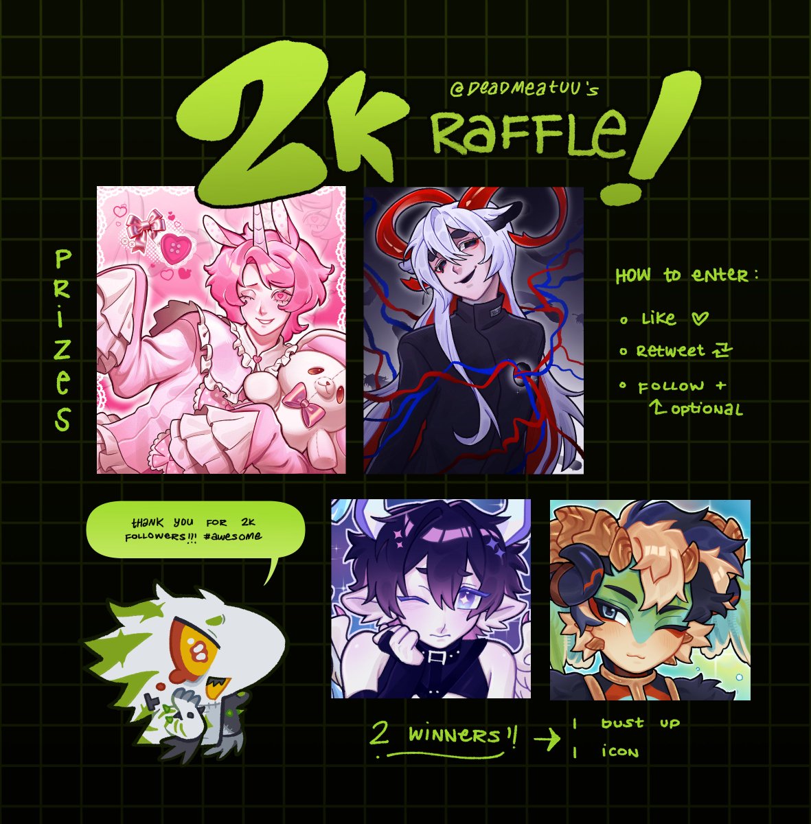 DEADMEATUU's tweet photo. woaw 2k........ awesome.......

how to enter:
🩷 like
🔁 retweet
➕ follow (optional)

ends in 2 weeks (may 2nd)
#artraffle https://t.co/GFwpfowVWL
