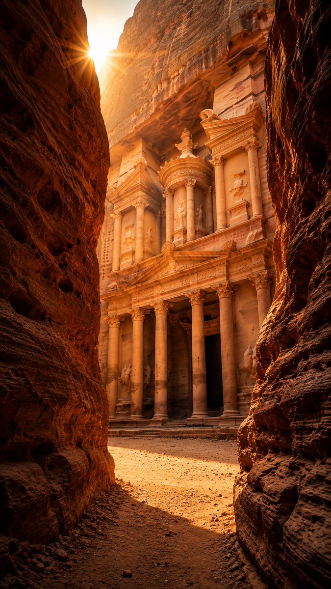 TheCosmora's tweet photo. 🇯🇴 Country: Jordan
📍 Nearest Town: Wadi Musa
🏜️ Region: Southern Jordan Desert
🏛️ Built: Constructed by the Nabataeans beginning in the 4th century BC.
🌍 UNESCO World Heritage Site: Since 1985.
🎬 Most Famous Landmark: Al-Khazneh (The Treasury), along with Ad Deir (The Monastery), the Royal Tombs, and the Siq Canyon.