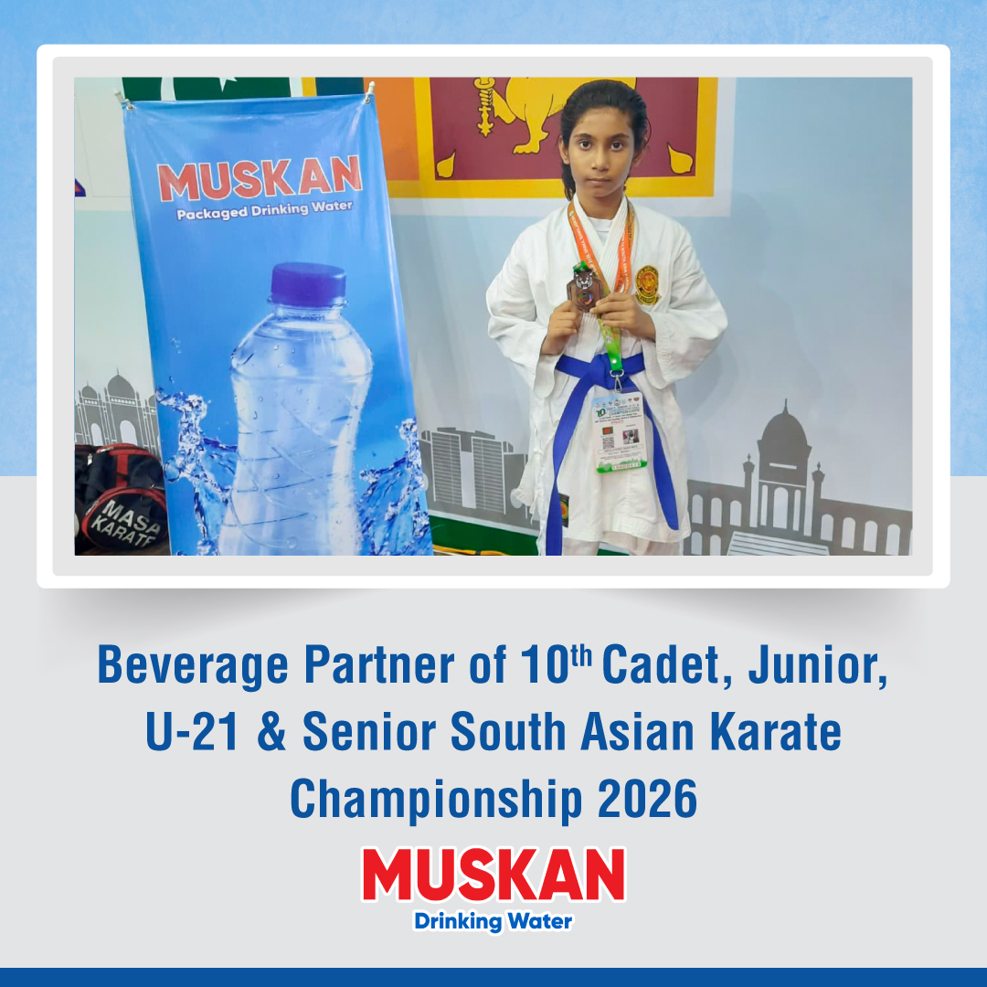 Muskanbysagroup's tweet photo. As the Official Beverage Partner of the 10th Cadet, Junior, U-21 &amp; Senior South Asian Karate Championship 2026, Muskan Drinking Water, a concern of S. A. Group of Industries, is proud to support an event that celebrates determination, sportsmanship, and excellence. https://t.co/WhPqYclp97