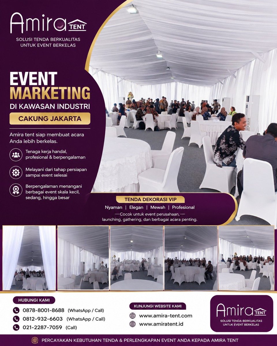 AmiraTent's tweet photo. EVENT MARKETING DI KAWASAN INDUSTRI CAKUNG JAKARTA
#sewatenda
#sewatendajakarta
#tendavip
#tendapestavip
#tendadekorasivip
#eventmarketing
#eventkantor

📱0878-8001-8688 (WhatsApp / Call)
📱0812-932-6603 (WhatsApp / Call)
📱021-2287-7059 (Call)
 🌐 https://t.co/FqglqWDOMi https://t.co/XjtcLoKq8O