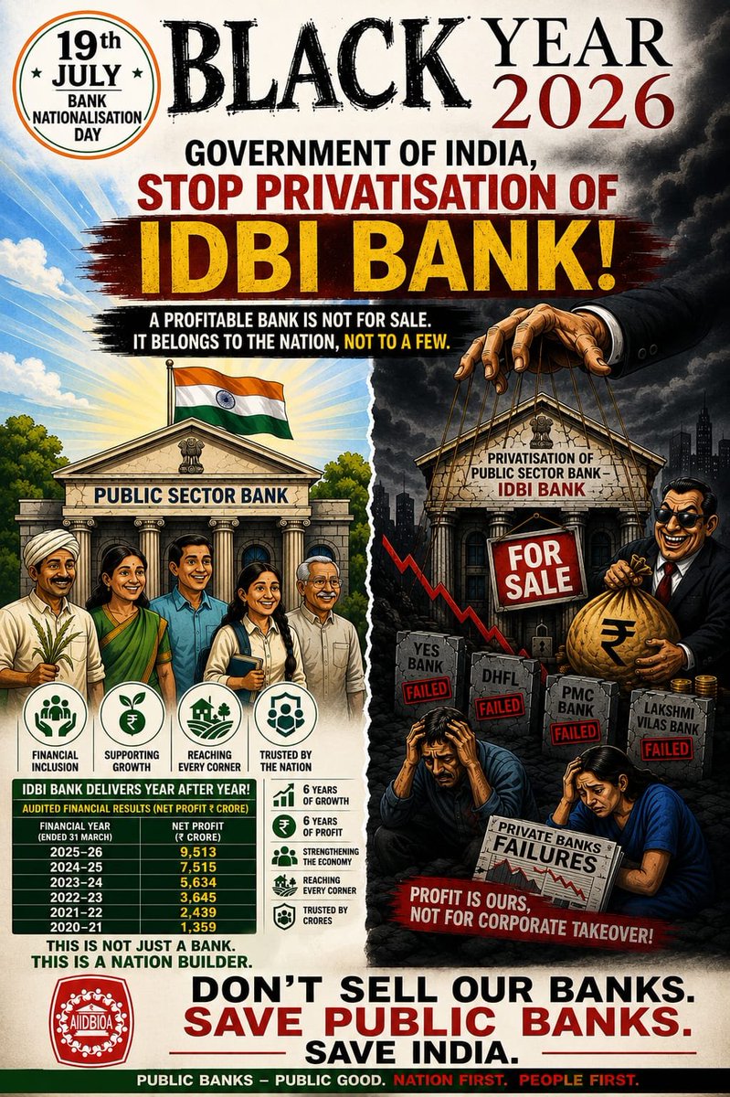 IdbiFor's tweet photo. Reverse the Nationalization into Privatization is dangerous move for Economy.
People are able to get financial freedom because of Public Sector Banks. 
#DoNotSellIDBI https://t.co/LAGcJ8DgGj