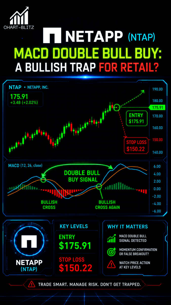 chartblitz's tweet photo. EST Time: July 19, 2026 09:00
NTAP rally a trap? 
Ex-banker: News is institutional smokescreen! Weekly MACD double bull not active, monthly KDJ warns. Retail beware!
Get the NTAP truth! 
#NTAP #USStocks #TechnicalAnalysis #InstitutionalMoney #NTAP #USStocks #TechnicalAnalysis https://t.co/7Z0MvvXddm
