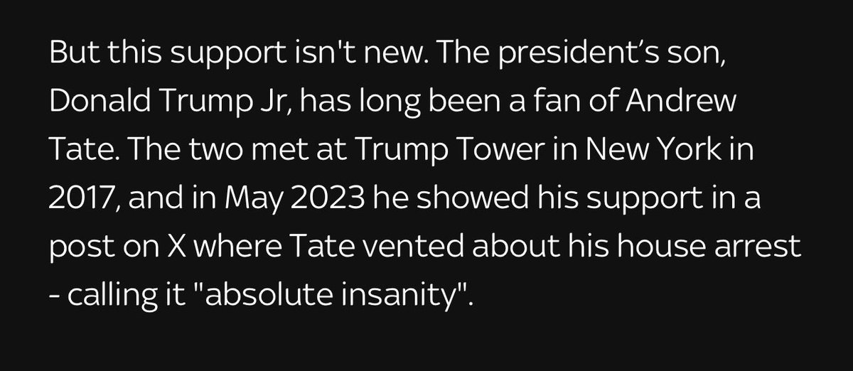 EdKrassen's tweet photo. Why does @DonaldJTrumpJr support Andrew Tate so much?

Why were they meeting at Trump Tower? https://t.co/cCD0ZjIfFF