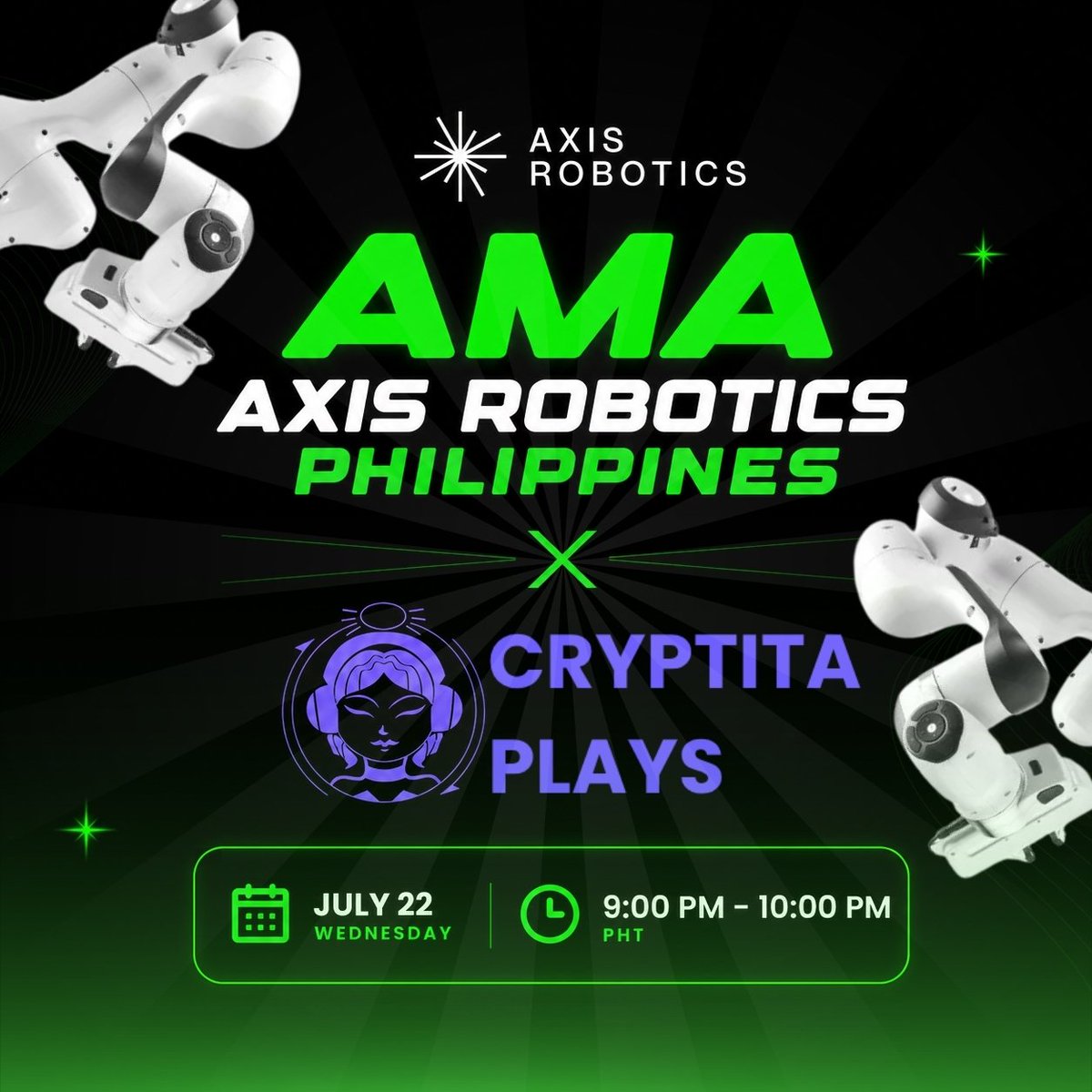 cryptitaplays's tweet photo. Want to know how Access Codes fuel real ecosystem growth beyond @BitRobotNetwork?
๐กJoin @CryptitaPlays & @AxisRobotics for an exclusive AMA on gateway rewards & AirDrop allocations!
๐๏ธ July 22, 2026 | 9 PM PHT
๐ Listen here: https://t.co/GI2pfr6sGA #Web3 https://t.co/dmFihEAEl8