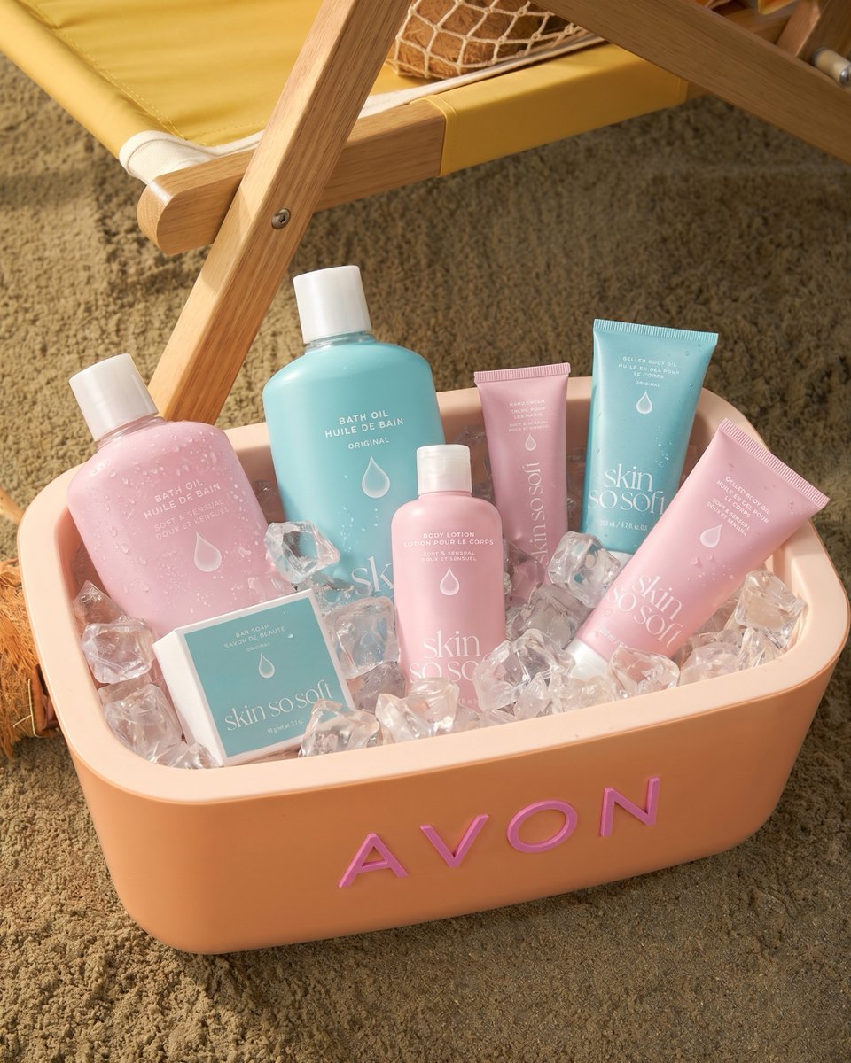AvonInsider's tweet photo. Chilled perfection for your skin! 🧊🧴💧 Summer moves fast, and your skin should keep up. Shop Skin So Soft today!https://t.co/1kiuXK53Za https://t.co/wJLCz8GtIn