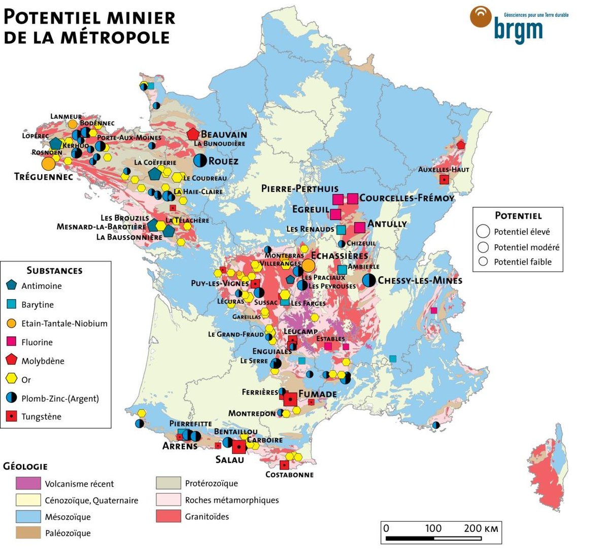 guillaume_ggc's tweet photo. La France peut redevenir un grand pays minier.

Les régions les plus prometteuses : Bretagne, Vosges, Morvan, Massif central, Cévennes, Montagne noire et Pyrénées.
Après s'être résignée à tout importer, la France doit la sérieusement envisager la réouverture de mines si elle veut réellement réindustrialiser. La souveraineté industrielle en dépend directement : lithium, tungstène, graphite ou gallium sont indispensables aux batteries, à l'aéronautique, à l'électronique et l'Europe en importe l'essentiel d'un très petit nombre de pays.
Le BRGM, Bureau de recherches géologiques et minières, mène une actualisation de son inventaire des ressources minérales. Il couvre désormais une soixantaine d'éléments, contre une vingtaine auparavant, incluant le lithium, le gallium ou le germanium, absents ou mal détectés lors des campagnes précédentes.
Il faudra ensuite faciliter les procédures d'ouverture de mines face au risque de ZADisation du moindre projet minier.