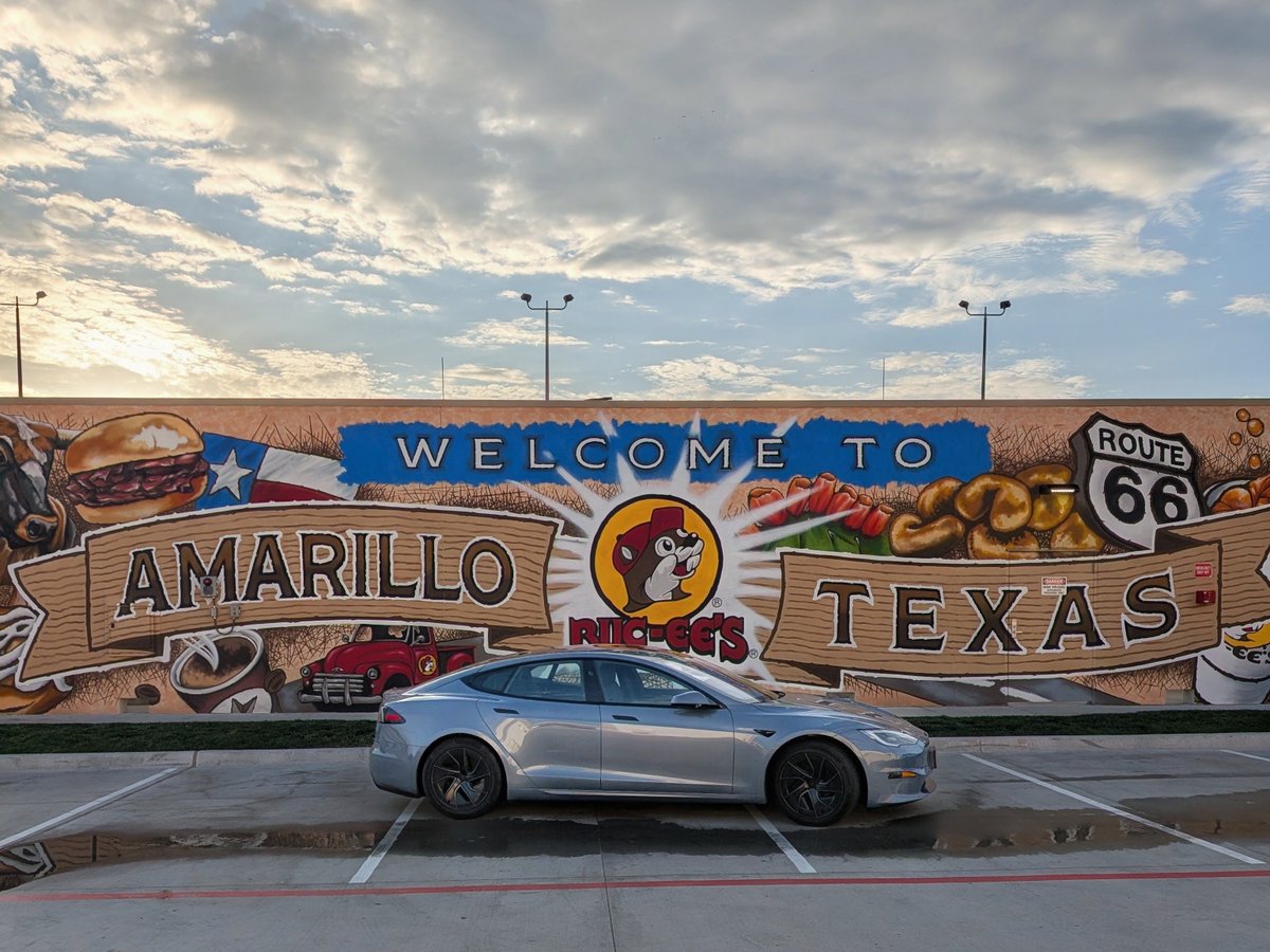 RHHendrick's tweet photo. Day 3- 18July26: I'm starting the third day of my @Tesla FSD Road Trip at Buc-ee's in Amarillo, TX. 
@SawyerMerritt @bucees
#TeslaFSD #TeslaRoadTrip #FSDSupervised https://t.co/TVKUoM2PJ3