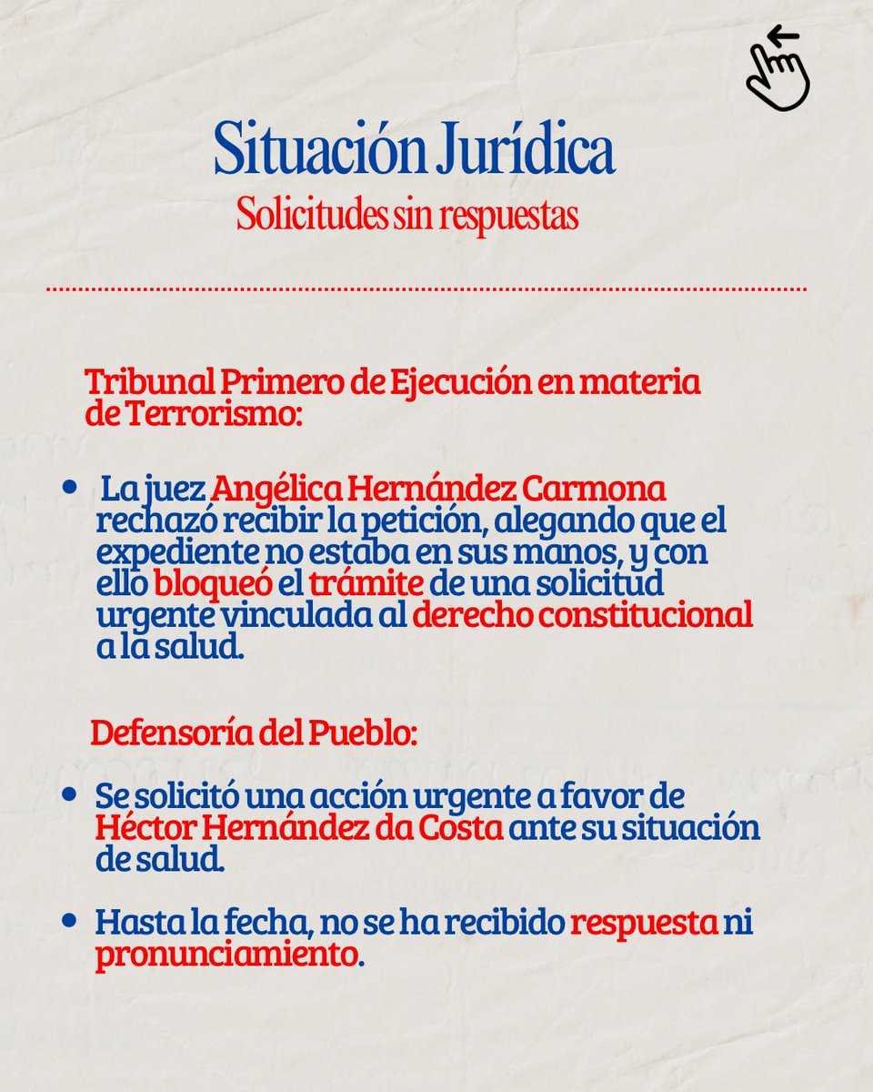 loresblog's tweet photo. Actualización de estado de salud de mi padre, preso político, Gral. Héctor Hernández Da Costa, recluido en la cárcel El Rodeo Uno, donde se negaron a dar traslado hospitalario. Tanto la defensoría del pueblo como la juez Angélica Hernández Carmona le negaron el derecho de salud https://t.co/uYd51WDs89