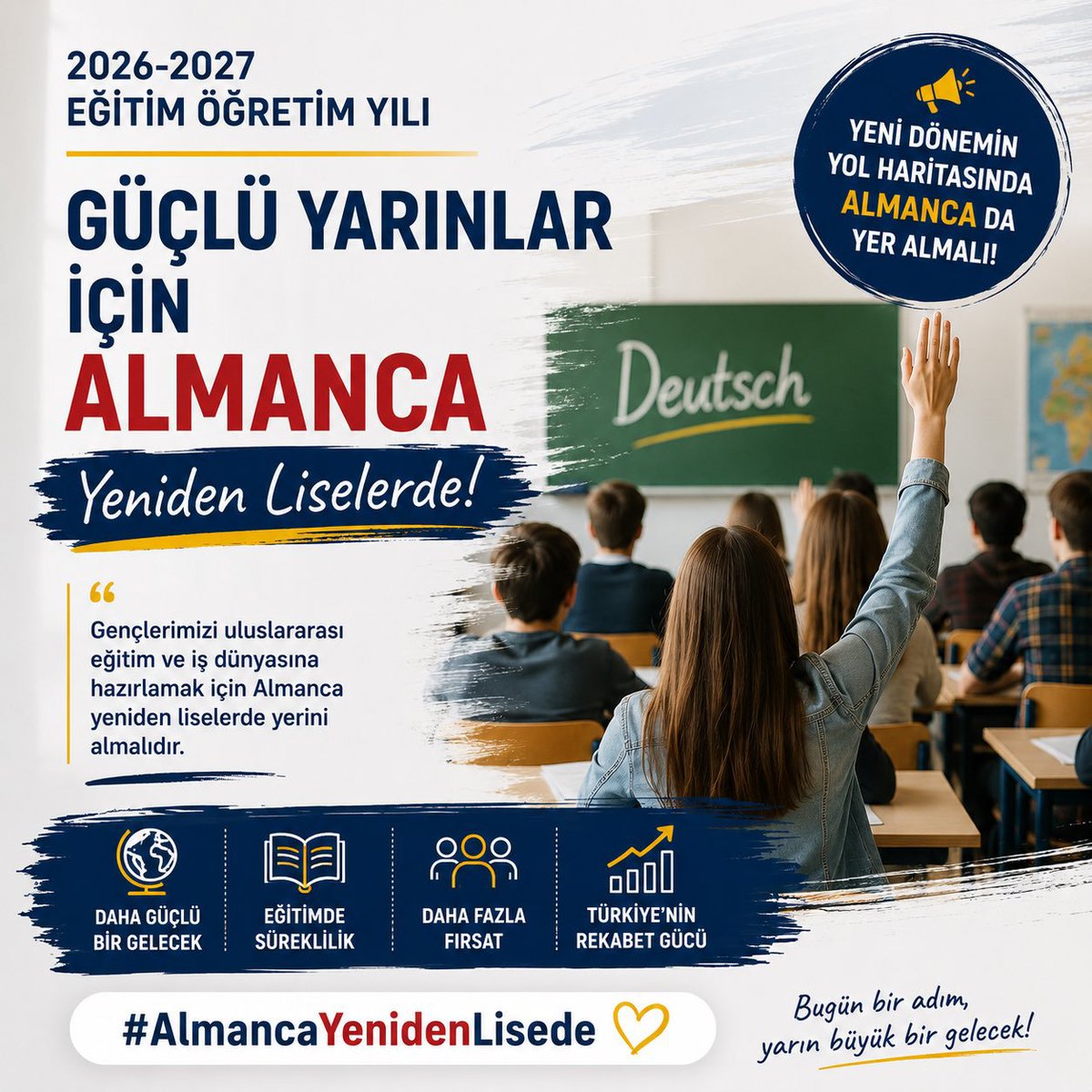 CengizUmmuye's tweet photo. Yeni müfredatımız gençlerimize sadece bilgi vermeyi değil, onları hayata ve dünyaya entegre etmeyi amaçlıyor. Almanca’nın ortak dersler arasında yer alması, bu vizyonun en güçlü tamamlayıcısı olacaktır. 
#AlmancaYenidenLisede
@Yusuf__Tekin @tcmeb @CBegitimogretim @mebabdigm https://t.co/NIB9e3bSeB