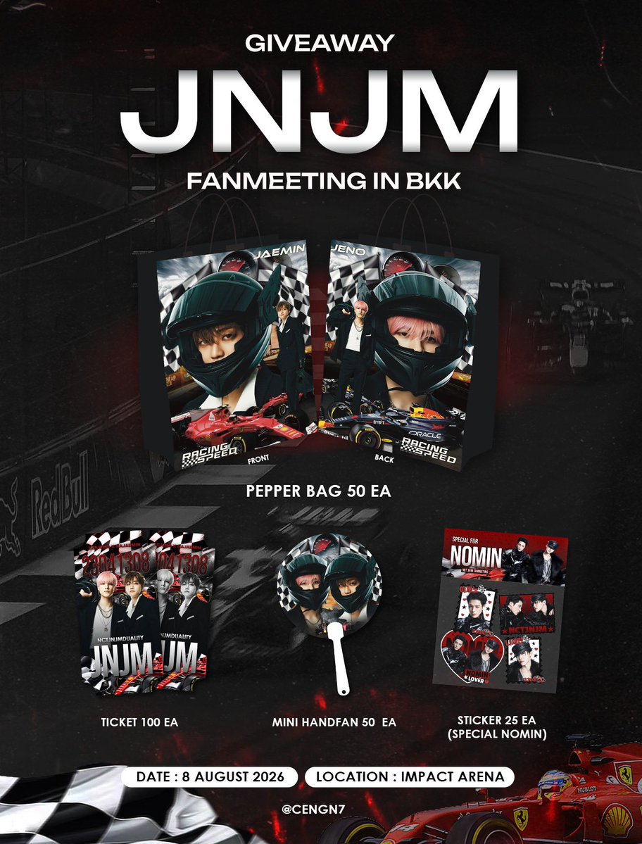 cengn7's tweet photo. *pls kindly rt*

* ღ Giveaway JNJM By cengn7 𓇼 ⋆ 

- Ticket ; 100 
- Pepper Bag ; 50
- Mini Handfan ; 50

‼️Special Nomin 
Sticker; 25

🗓️ 8 Aug 2026
📍lmpact Arena

 ࣪ ˖ rt &amp; show votes / stream jnjm

 #NCTJNJM_FANMEETING_TOUR
#NCTJNJM_FANMEETING_TOUR_DUALITY https://t.co/XGxqLOHZhL