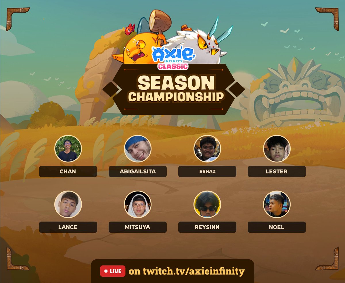 GamefidailyInfo's tweet photo. 🏆 AXIE CLASSIC SEASON 15 CHAMPIONSHIP

@AxieInfinity's Top 8 are competing for 3,000 bAXS.

• Eight finalists remain
• The Season 15 title is on the line
• Matches stream on Twitch and YouTube https://t.co/sxMywBVZZu