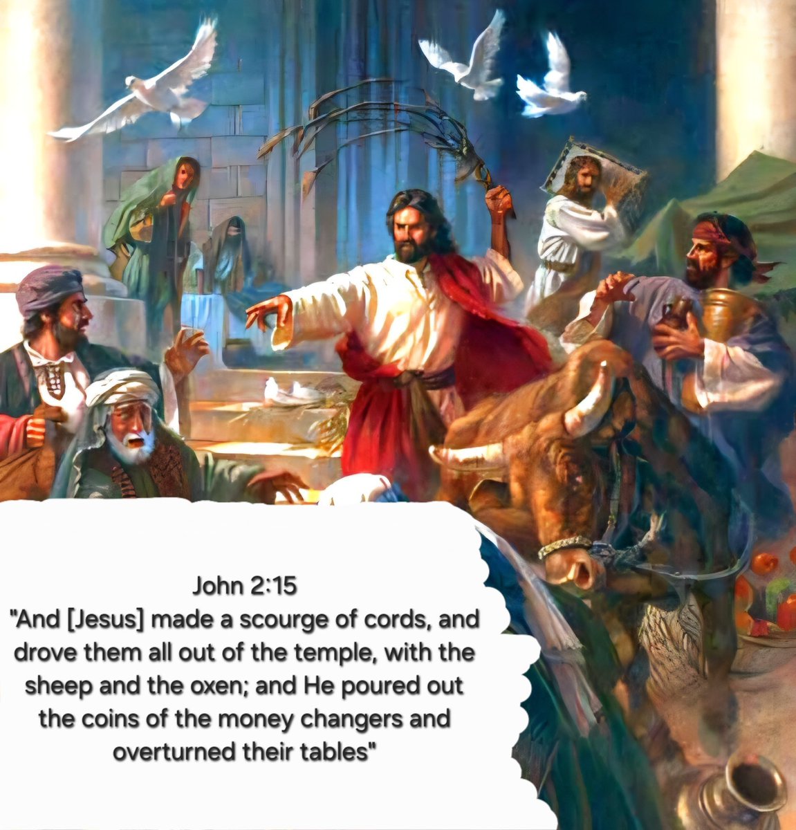 F0URLlGHTS's tweet photo. @TIFFANXx0 @upliftvegans Your picture shows a rendition of the Son of God using a whip to violently force animals out of a building.

Is using a whip to force animals to run away a moral Vegan behavior? https://t.co/DB2bXhXb6J