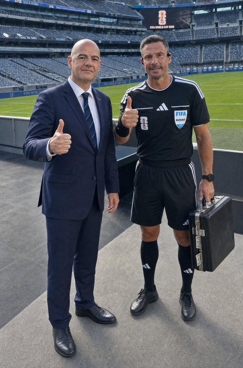 Pediavenir's tweet photo. 🚨⚽️ 𝗜𝗡𝗖𝗥𝗢𝗬𝗔𝗕𝗟𝗘

Gianni Infantino a rencontré l’arbitre de la finale de la Coupe du monde avant le coup d’envoi pour « l’encourager » 👏