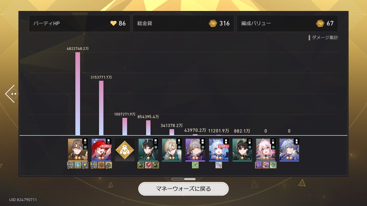 180614iro's tweet photo. マネーウォーズ、バリア姫子めちゃくちゃ強かった
相手が全体攻撃してきたら相手の体力3割吹っ飛んでいく
#崩壊スターレイル https://t.co/Gyi4sOOtlo