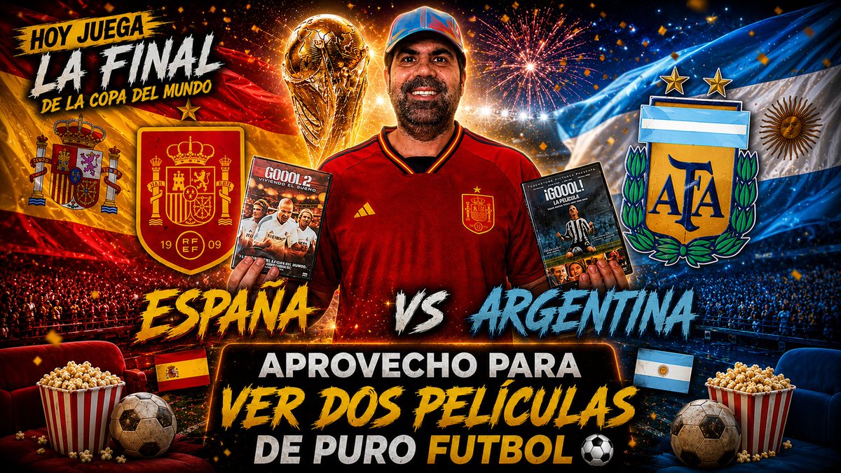 coquesaeba's tweet photo. Hoy toca FINAL del Mundial 🇪🇸 España vs 🇦🇷 Argentina ⚽🔥 Mientras llega la hora del partido, aprovecho para ver dos clásicos de mi colección: #GOOOL y #GOOOL2. Dos películas de puro fútbol 🎬⚽🍿 #FinalMundial #EspañaVsArgentina https://t.co/RHMIdIFs1N