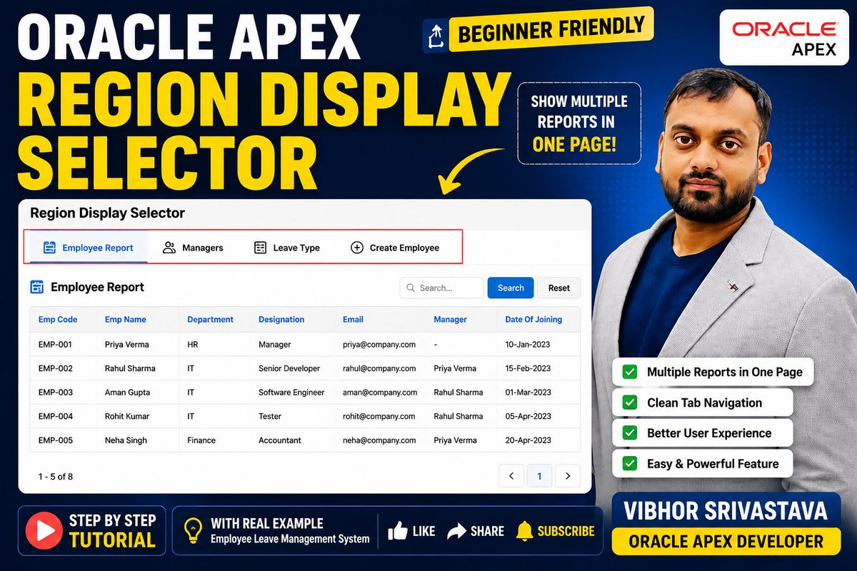 vksbindaas5's tweet photo. Oracle APEX Region Display Selector Tutorial | Step-by-Step for Beginner... https://t.co/3ZpQweZ4qH via @YouTube https://t.co/phqk9NZAev