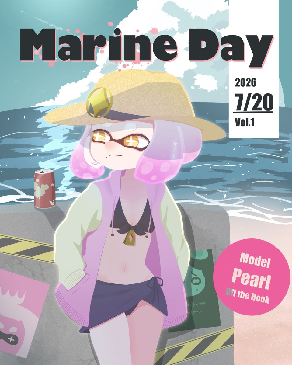 OhmiBigSea's tweet photo. 以前描いたイラストを雑誌風にしてみました🏖️
＃海の日　#splatoon https://t.co/4Q1m9dl05I