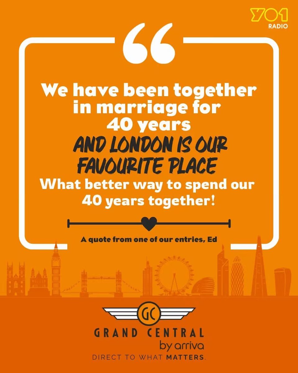 thisisyo1's tweet photo. ..
💬 Who would you take to London?

 Grand Central Rail could take you directly to what matters! ✨

🎉 WIN:
🚆 Return train for two to London with Grand Central
🏡 A £200 Airbnb voucher

Enter now: https://t.co/eEkwCuml3R

🍀
Entries close: August 9th at 23:59

@GC_Rail https://t.co/JnREveSfwh