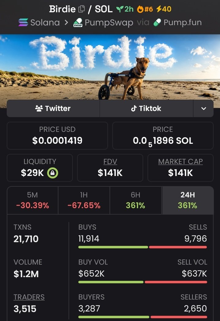 mooning_wales's tweet photo. I Sighted $Birdie at $7k to $141k MC 📈🚀 
🚀 Another market update is live. $solana $memecoin $pumpswar #crypto
DnmhiZeYkZxCy1UzN2MpsGg4jip8sDav4nREdfthpump https://t.co/fPMMW9FgLl