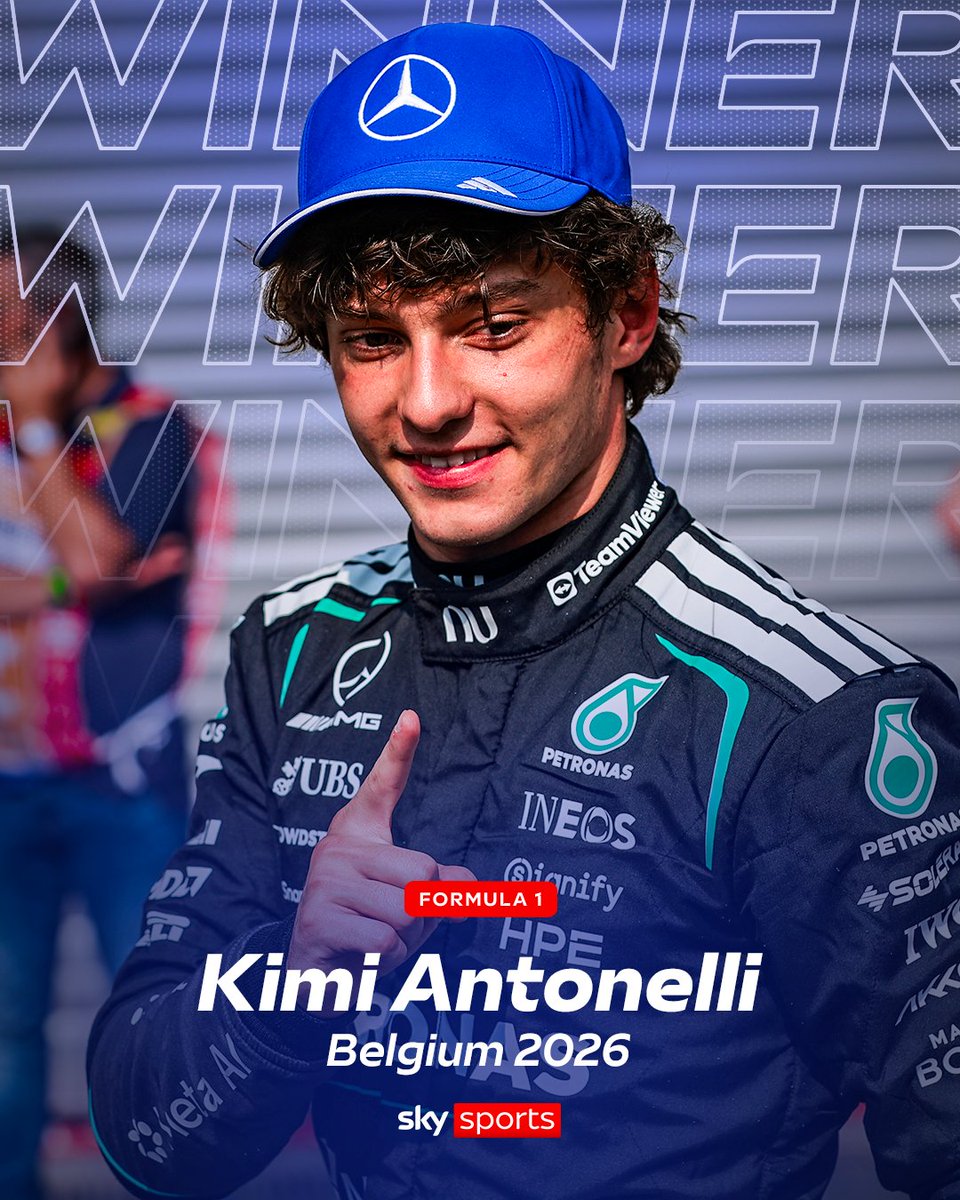 SkySportsF1's tweet photo. Kimi Antonelli wins the 2026 Belgian Grand Prix! 🏆 https://t.co/mwVwZutnu4