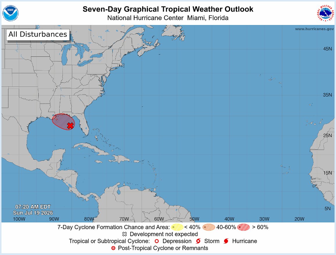 FaytuksWeather's tweet photo. Tropical Depression 2 has formed in the Gulf, with the NHC Initiating advisories starting at 11 AM EDT. Formerly, this was an interest with 80% confidence of formation within 48 hours or 7 days. If this becomes a tropical storm, this would become Tropical Storm Bertha. https://t.co/gpgXG7cujk