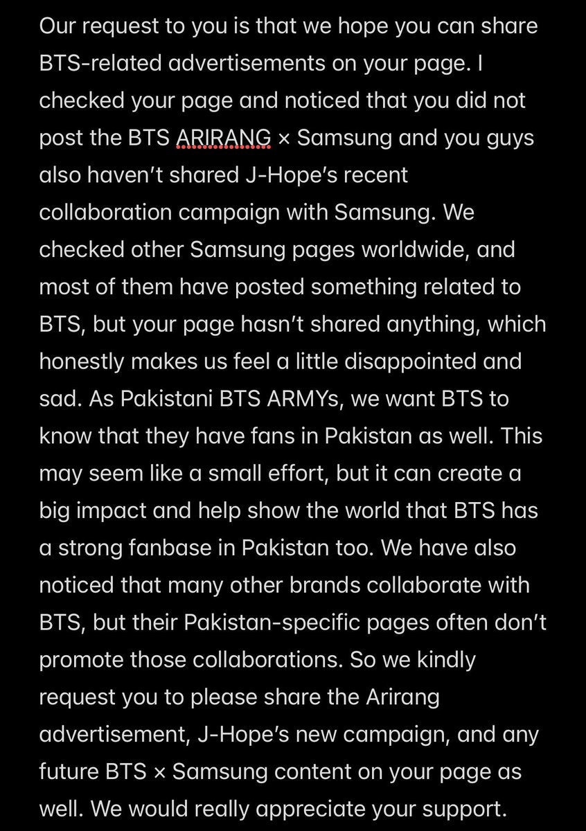E3ba09's tweet photo. Please Pak ARMYs help us‼️🙏🏼
📢 :It’s better to start this after the BTS’s halftime show. Once it’s over, we can begin posting on our accounts and commenting under Samsung Pakistan’s posts for a better chance of being noticed
#BTS_ARMY #BTS_PakARMY 
@Borahaeserenity @Pk_bts_land https://t.co/2LPC2BffM8