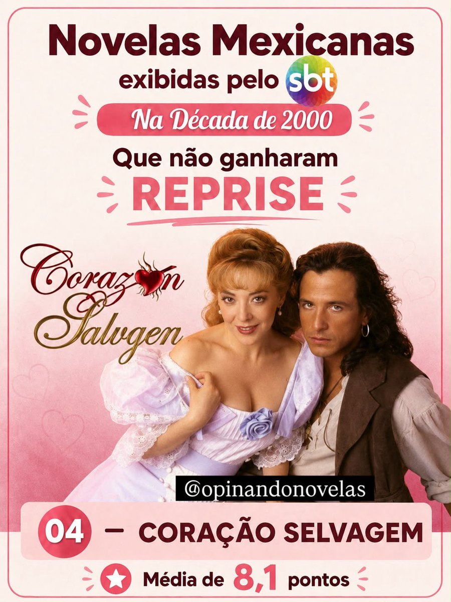 OpinandoNovelas's tweet photo. Estou fazendo diversos post no Instagram, e fico impressionado, que o #SBT fez tanto descaso das novelas que exibiu na década de 2000, é incrível como quase nenhuma ganhou reprise… #Kassandra, #SigoTeAmando, #MariaIsabel, #CoracaoSelvagem, #Camila, e deram boa audiência. https://t.co/kYdOHA2OvO