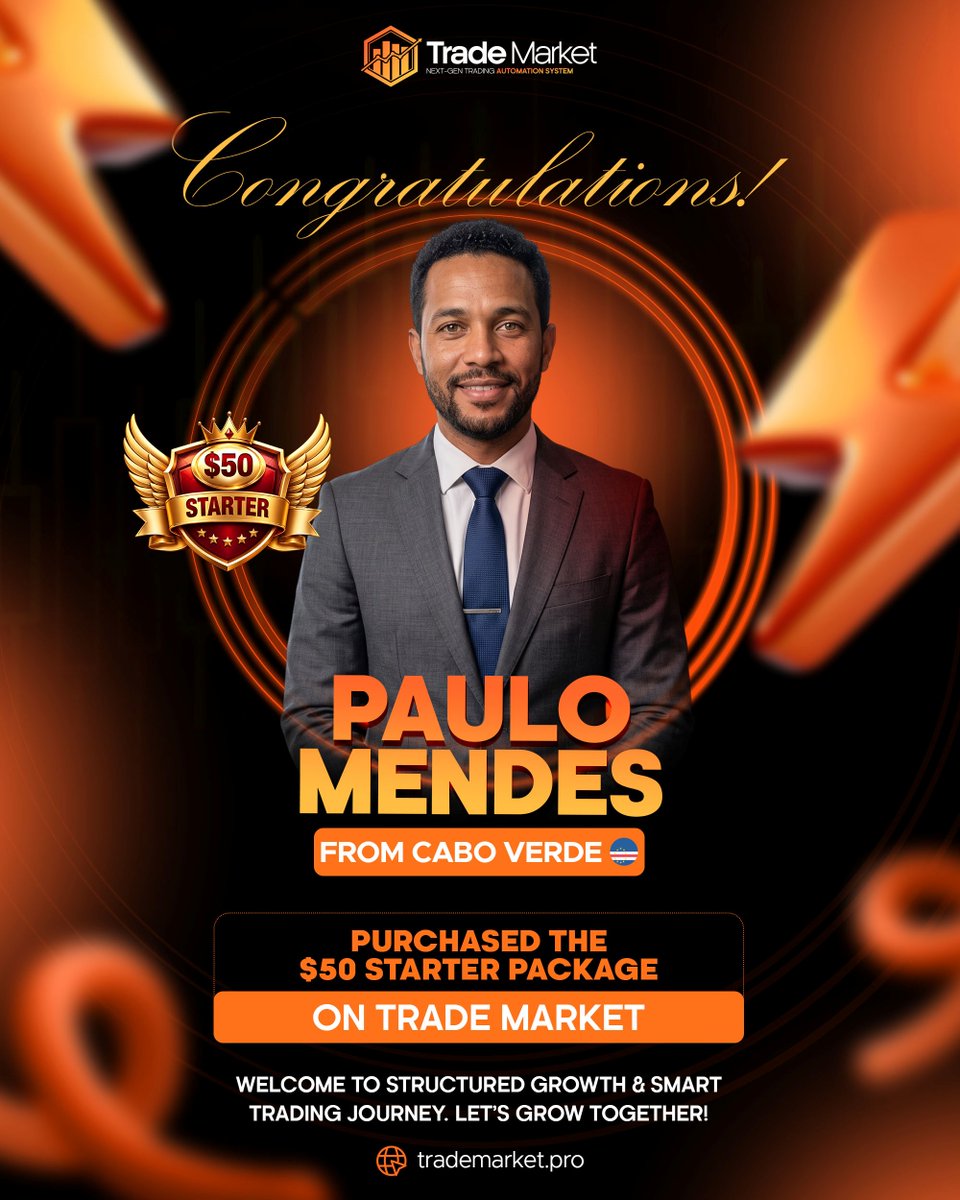 TradeMarket_Pro's tweet photo. 🎉Congratulations to Paulo Mendes from Cabo Verde!

Welcome aboard, Paulo! We wish you continued success as you begin your journey with Trade Market.

🌍 Country: Cabo Verde
🎯 Package: $50 Starter Package
🤝 Welcome to the Trade Market Global Community

#TradeMarket #CaboVerde https://t.co/qHKnsVLpC3