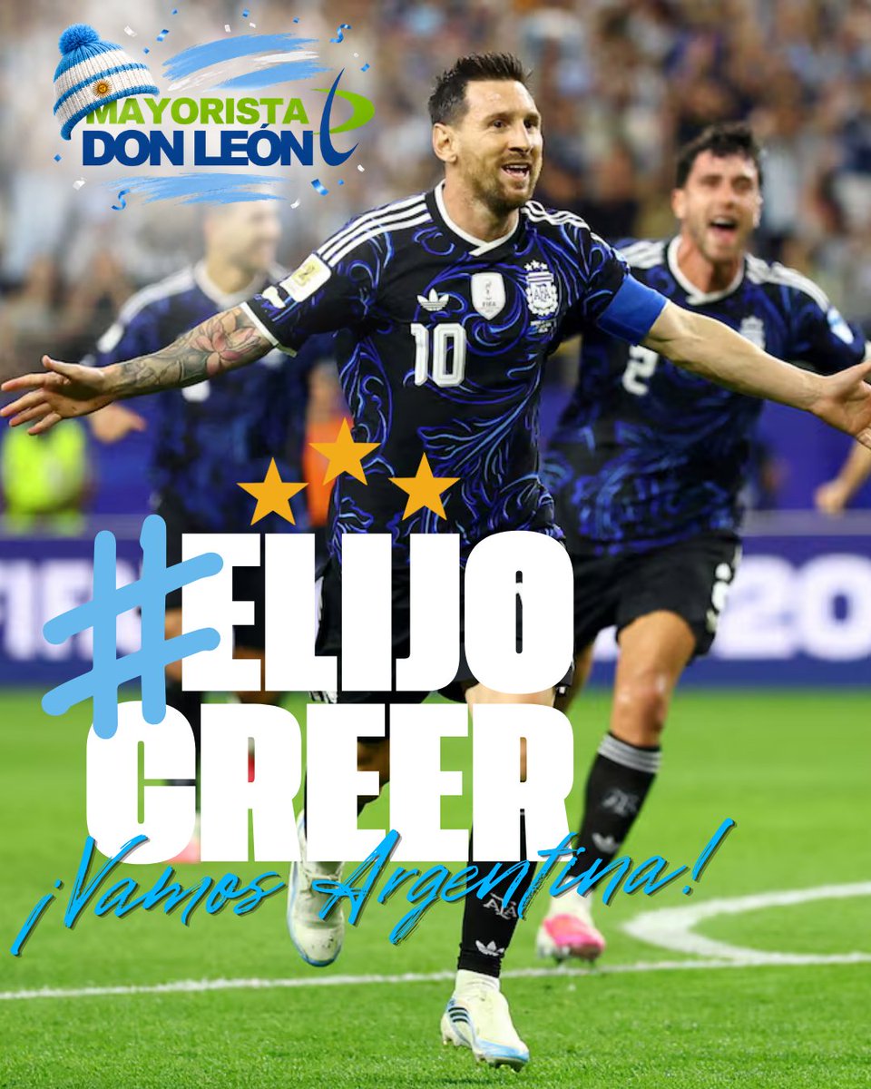 donleonsa's tweet photo. Hoy volvemos a soñar con la misma pasión
Desde Mayorista Don León alentamos a la Selección Argentina y a cada argentino que nunca deja de creer.
¡Vamos Argentina! #ElijoCreer #VamosArgentina #Scaloneta #MayoristaDonLeón #FinalDelMundial #OrgulloArgentino #LaPasiónNosUne https://t.co/B7jtOP7EC3