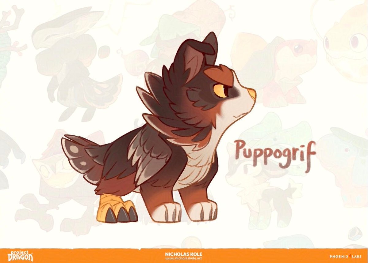 EverhavenWorld's tweet photo. The Puppogriff pet. They can't fly, but they can jump slightly higher with their wings. #Everhaven #ProjectDragon #BringBackProjectDragon #characterart #conceptart #cancelledgames #cozygames 

#2Dart by @FromHappyRock
#3Dmodel by Florentine Postema: https://t.co/b8ZvwPqy9B https://t.co/MPCaoDUwCr