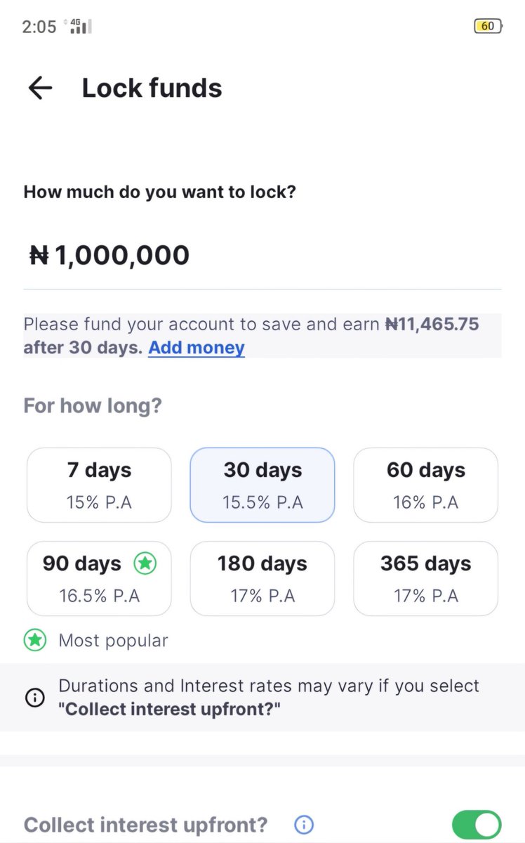 alabi_yelloww's tweet photo. On @fairmoney_ng, u get 11k return on locking #1m for 30days

While locking away #100m for same period gives u #1.14m in interest.

Upfront interest payment is possible across the three apps. 
Overall, Fairmoney pays the most interest among the three. https://t.co/m3mTyJUv6S