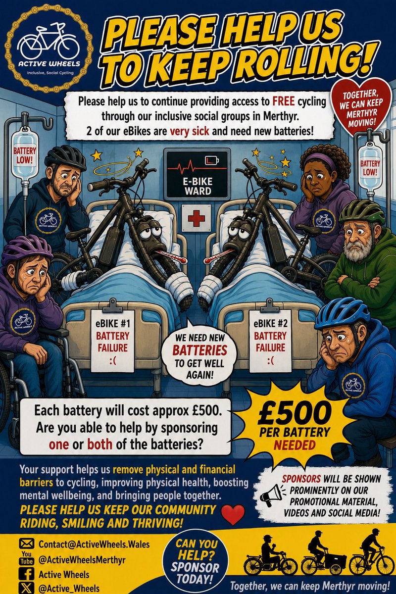 active_wheels's tweet photo. We need 2 new ebike batteries. If you know of a company or individual willing to sponsor our amazing community group please let us know. Please also like and share. 

Our YouTube shows the impact we have on the community. 🙏 https://t.co/kckm3dbcqj
