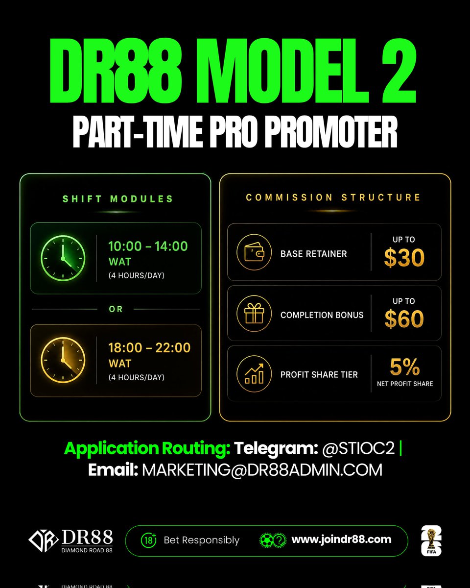 DiamondRoad88's tweet photo. NEED A PART-TIME GIG?
DR88 is hiring Part-Time Pro Promoters
Just 4 hours a day and you can still earn base + bonus + profit share
Perfect for students & 9-5 workers
Apply via Telegram: @STIOC2
#DR88 #PartTimeJob #Abuja #RemoteWork https://t.co/1EzWmKikEI