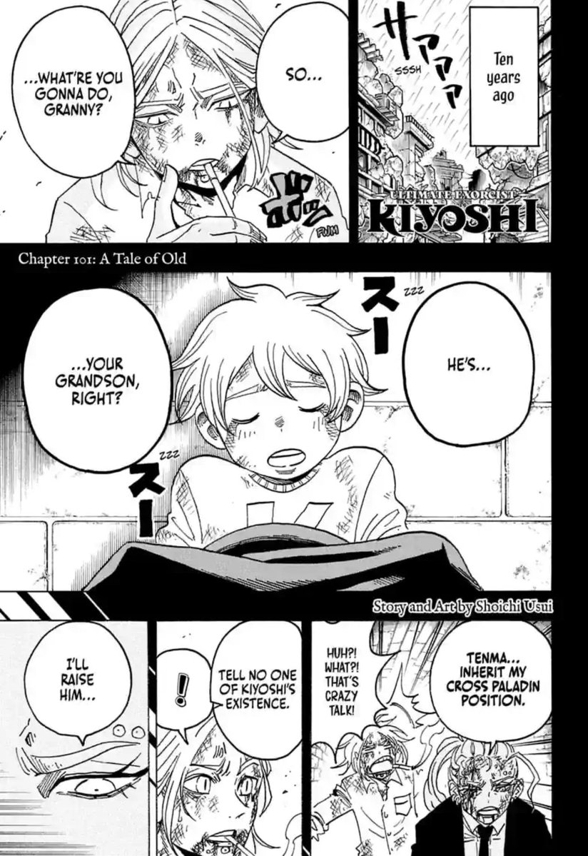 KiyoshiCentral's tweet photo. #悪祓士のキヨシくん #UltimateExorcistKiyoshi
Chapter 101, "A Tale of Old", is out now! 

Make sure to read it in WSJ or the manga+ app to support Usui-sensei! https://t.co/3I6vWVCQcL