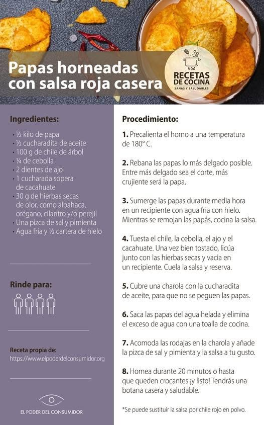 actuaporlasalud's tweet photo. 😋⚽¿Buscas una botana para disfrutar de la #FinalFIFA ?
Antes de consumir una con aditivos neurotóxicos y colorantes asociados con hiperactividad y déficit de atención en infantes, checa esta receta fácil para prepar papas horneadas con salsa roja casera.
https://t.co/bxBH5HBgy0