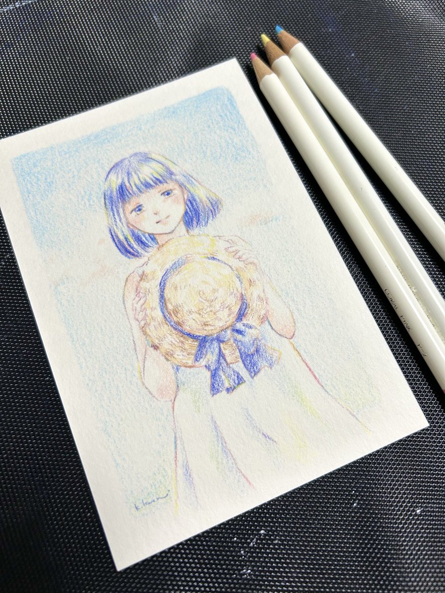 色鉛筆画 ONICHA (原画) そうさくマーケット ハガキサイズ色鉛筆原画です よかったら見にきて