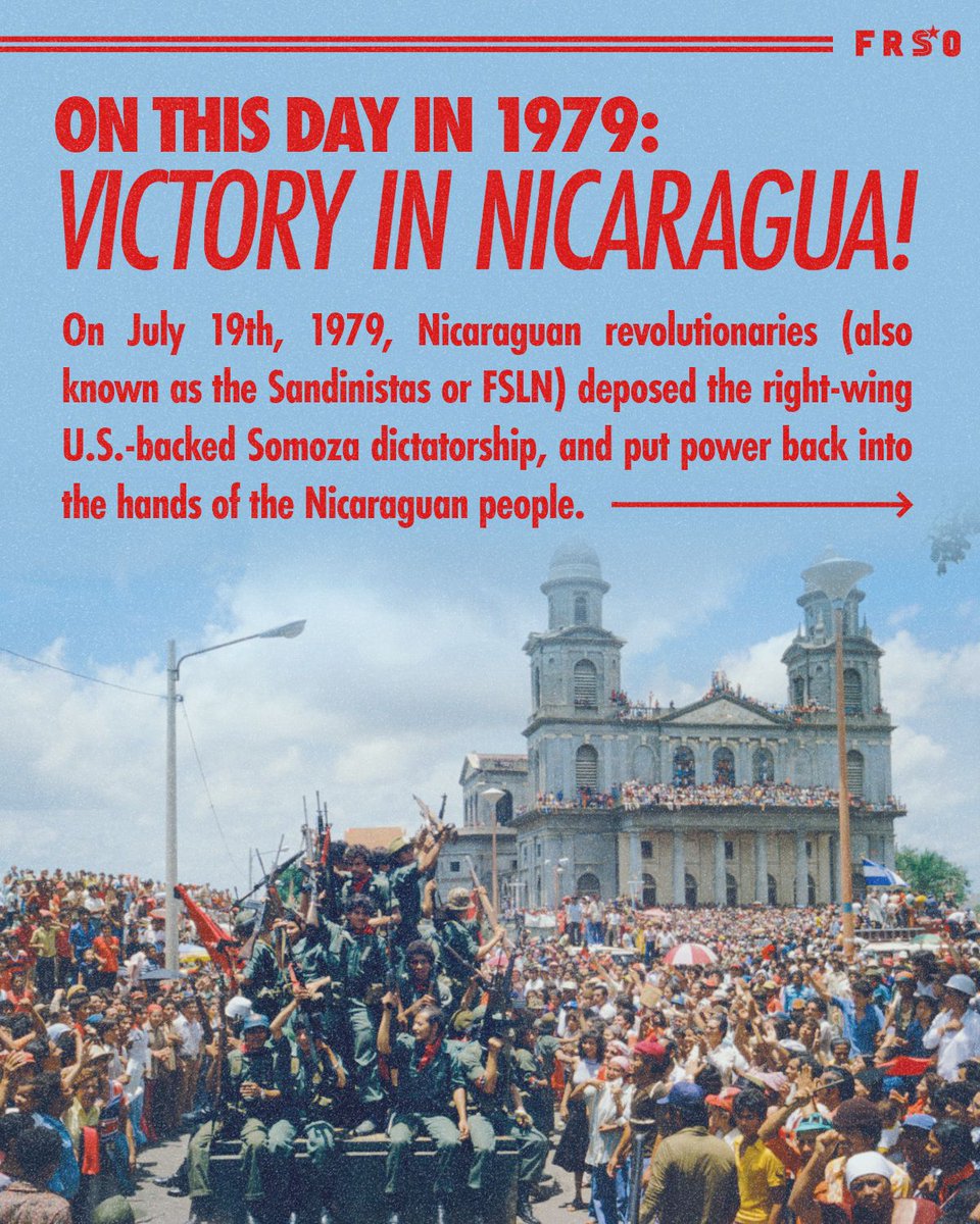 freedomroadorg's tweet photo. On this day in 1979: Victory in Nicaragua! 🧵 

On July 19th, 1979, Nicaraguan revolutionaries (also known as the Sandinistas or FSLN) deposed the right-wing U.S.-backed Somoza dictatorship, and put power back into the hands of the Nicaraguan people. https://t.co/IdKTdJvh2L